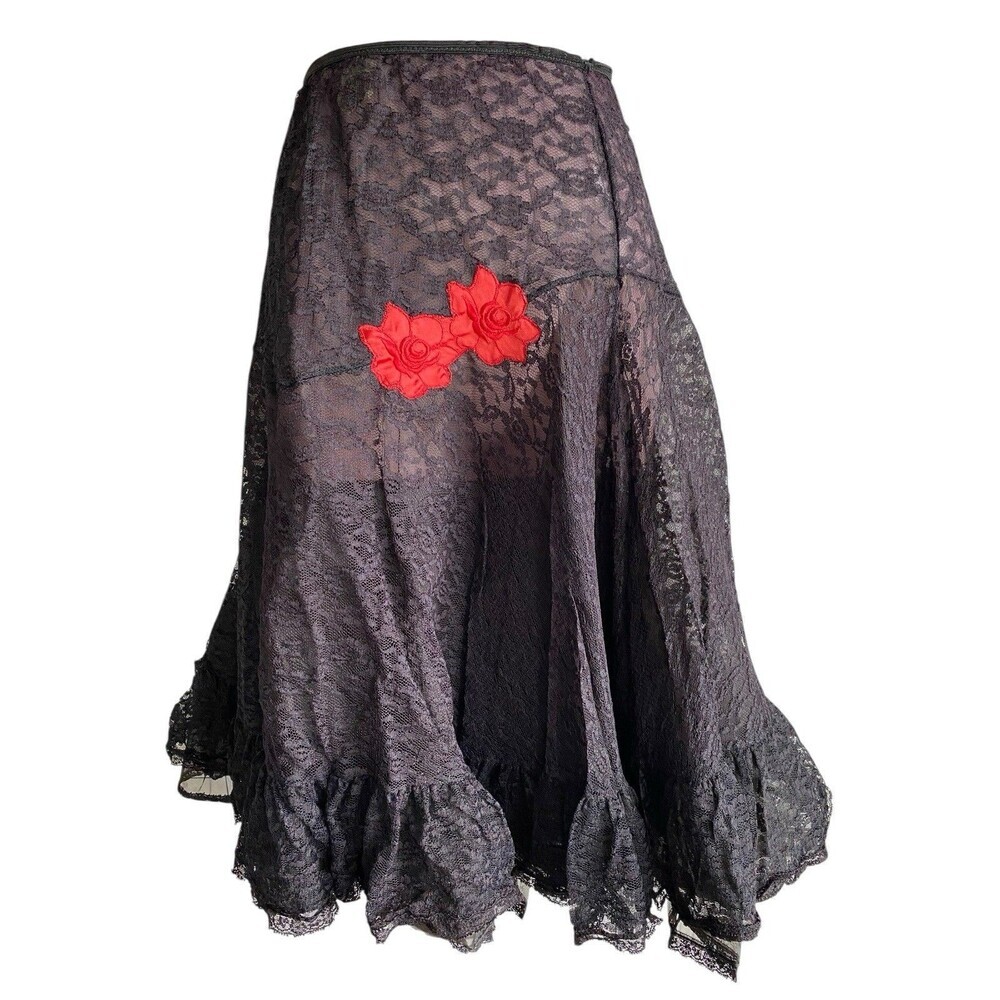 Vintage Hoops My Dear Half Slip Womens Small Black Nylon Lace Made in USA